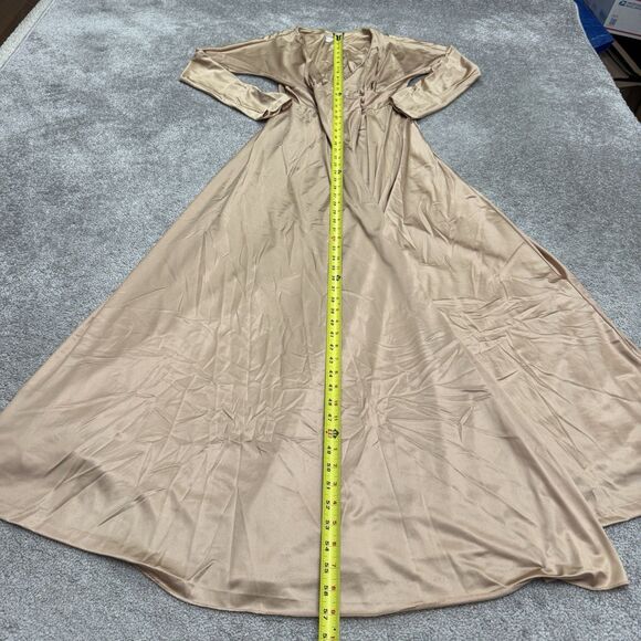 Annique Satin Long Gown Wrap Dress Womens Medium Nude Tan Long Sleeve Formal - Picture 12 of 13